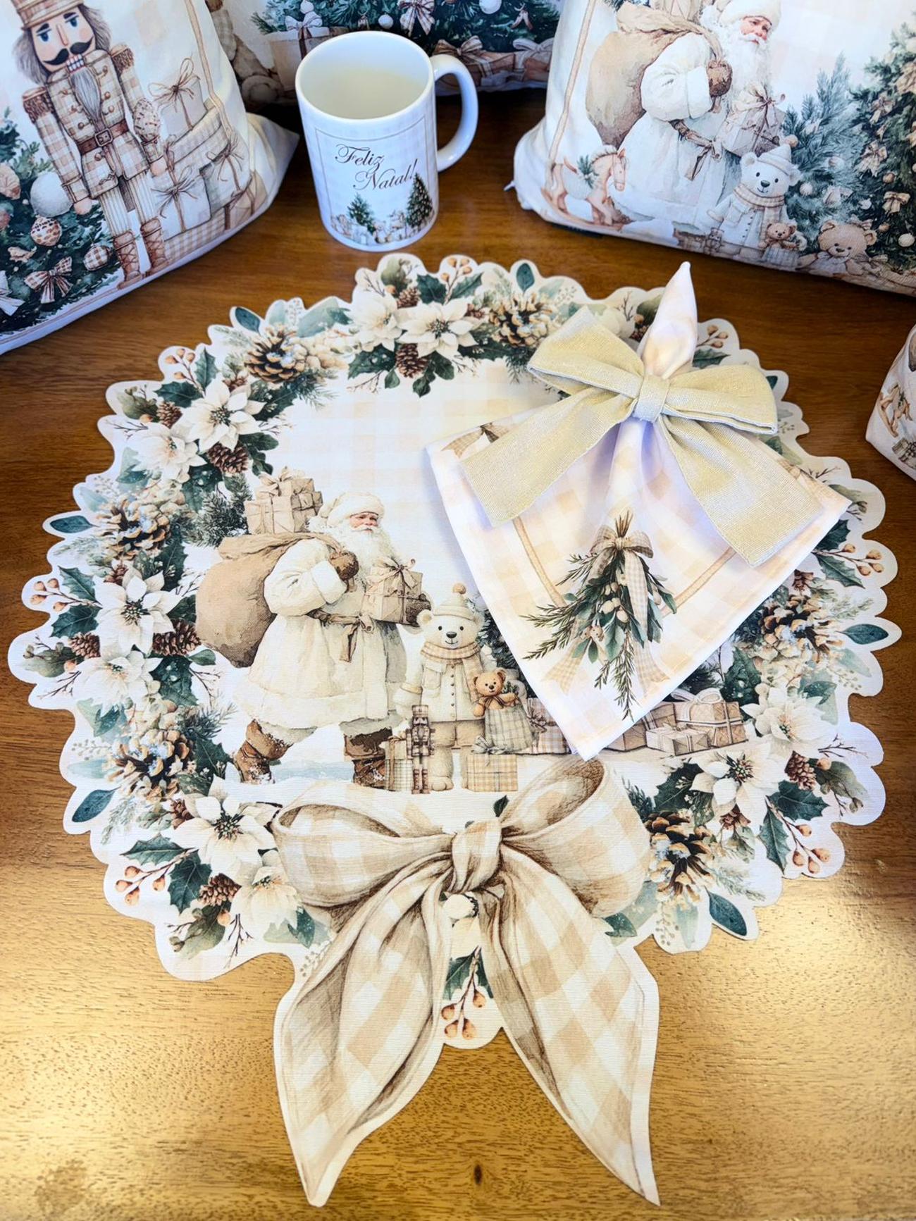 Jogo de mesa de Natal tema Elegância Bege