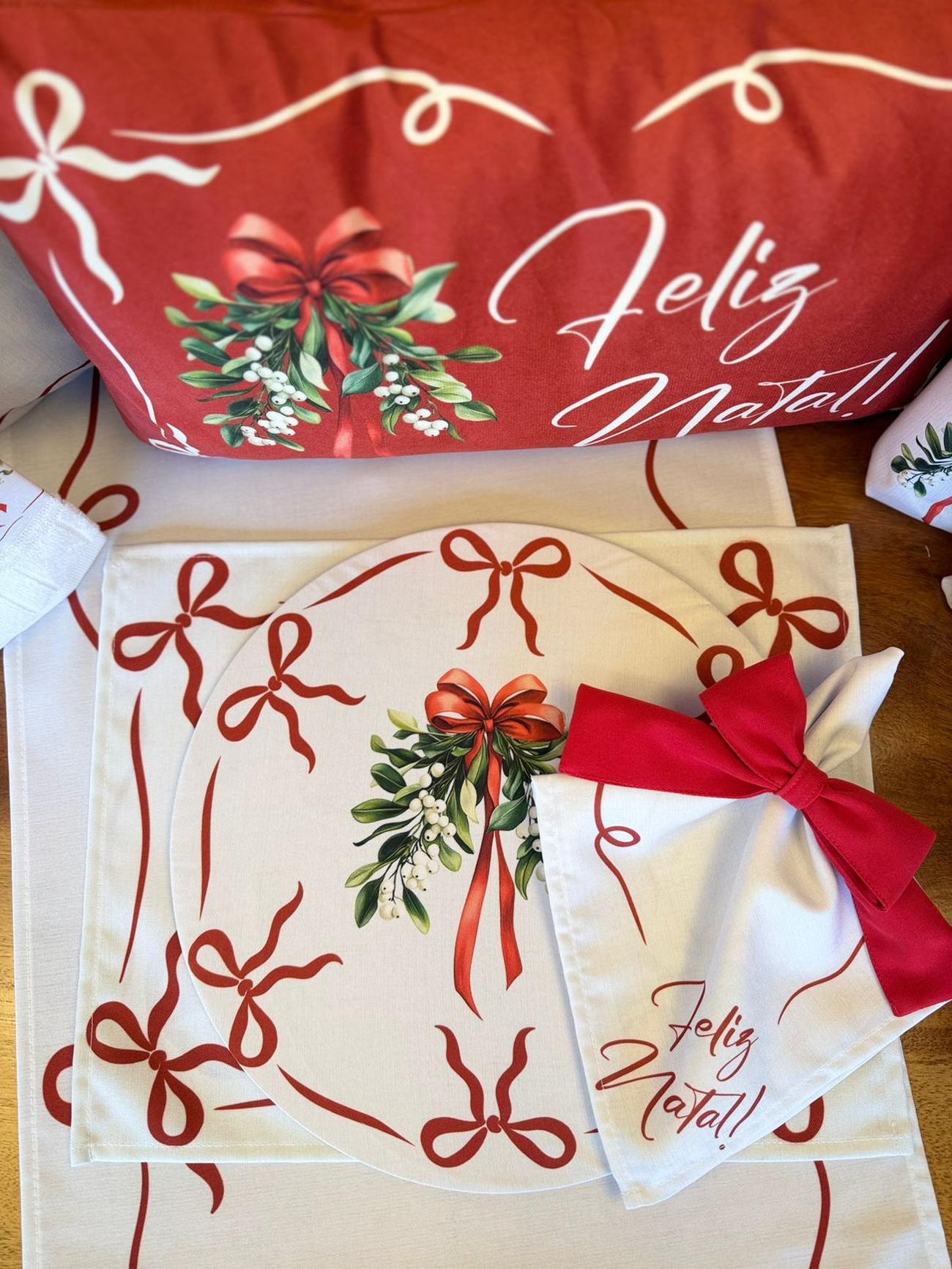 Jogo de mesa de Natal tema Laço de Natal vermelho