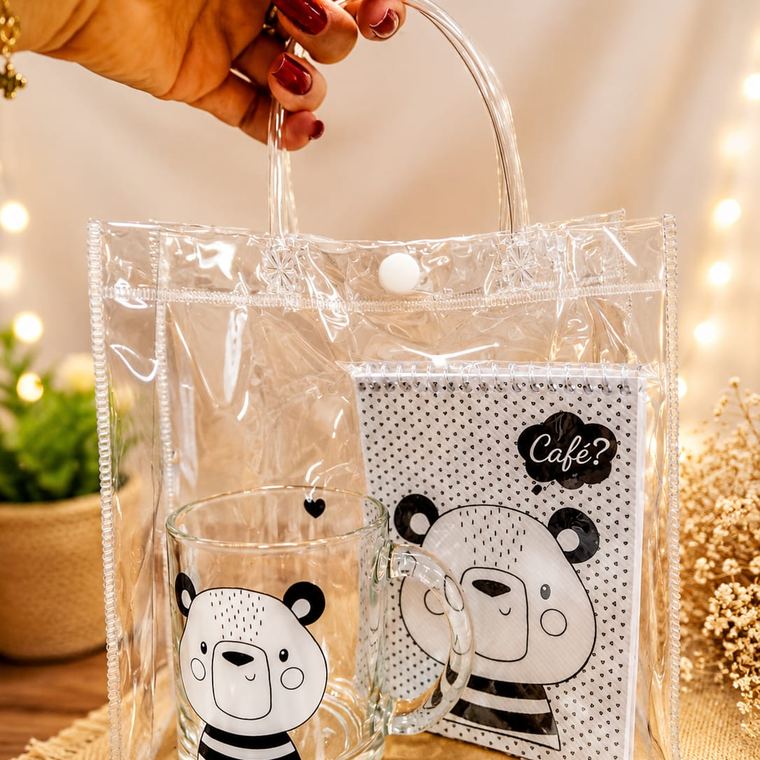 Kit café panda em sacola transparente
