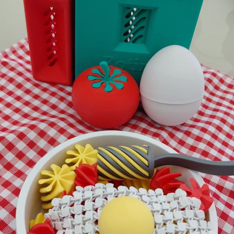 Kit de cozinha de brincar 3D: molho, massa, tomate, ovo e bowl