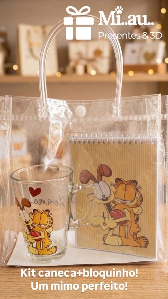 Kit caneca e bloquinho do Garfield e Odie