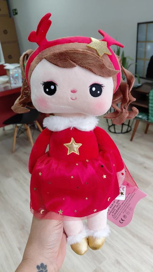 Boneca de pano personalizada, vestido vermelho